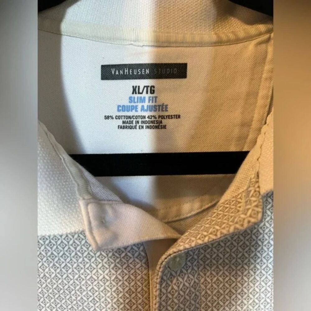 Van Heusen Studio Men’s Slim Fit Polo Shirt XL – Textured White & Gray Pattern - Picture 6 of 8